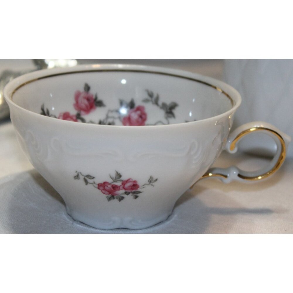 Vintage Winterling Bavaria Pink Roses Germany Tea Cup White Gold Accents